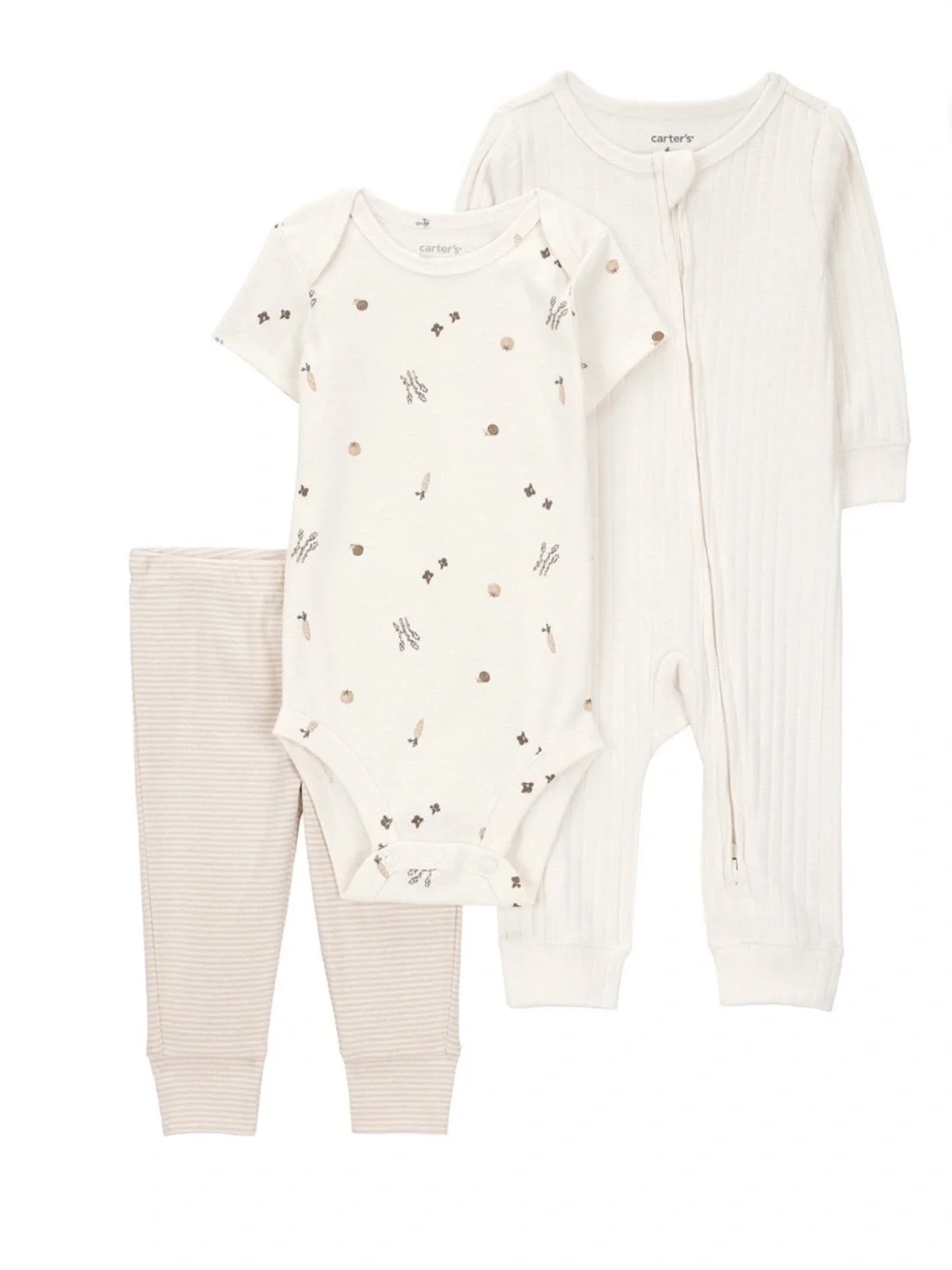 Carter's baby bundle neutral 3-Piece Bodysuit Set Sleeper pants Size 6 Months 6M